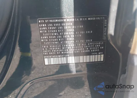 2018 Volkswagen Tiguan 2.0T Se/2.0T Sel z USA, uszkodzony, nr VIN 3VV2B7AX0JM047200